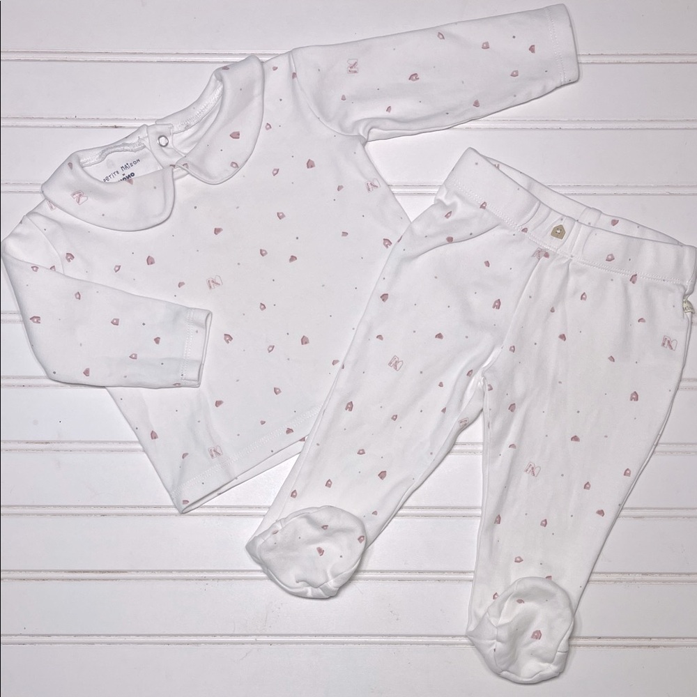 PETITE MAISON x NONO VGUC 100% Organic Cotton Peter Pan Collar Top Footie Set